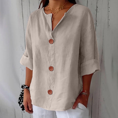 Women's Relaxed Linen Shirt with Versatile Design for Casual Occasions