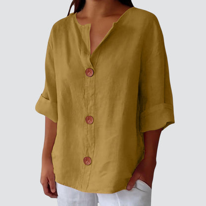 Women's Relaxed Linen Shirt with Versatile Design for Casual Occasions