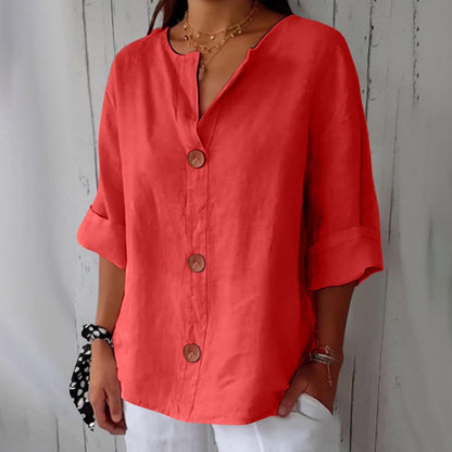 Women's Relaxed Linen Shirt with Versatile Design for Casual Occasions