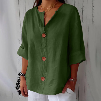 Women's Relaxed Linen Shirt with Versatile Design for Casual Occasions
