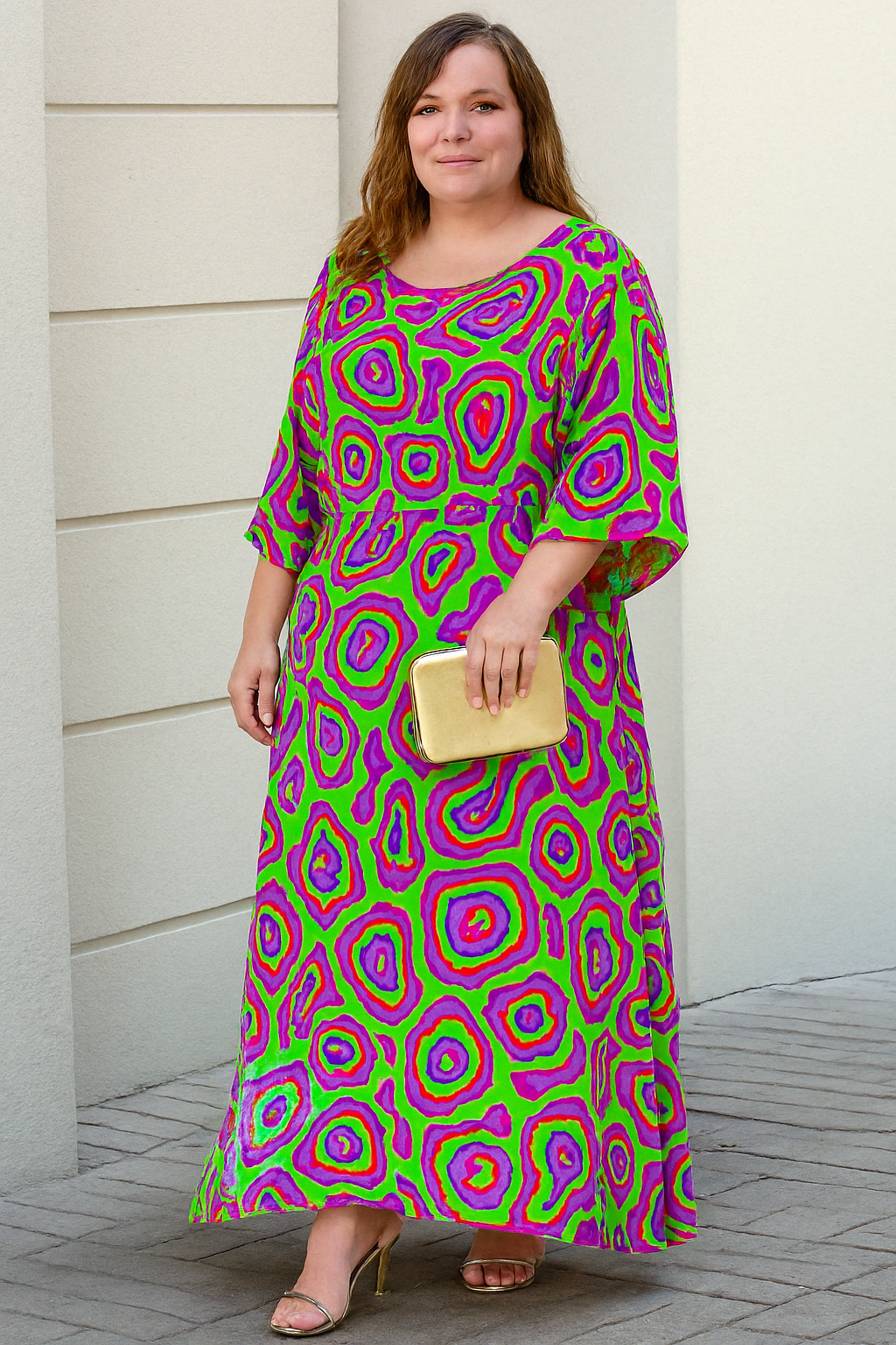 Women's Relaxed Maxi Dress with Abstract Print for Summer Occasions