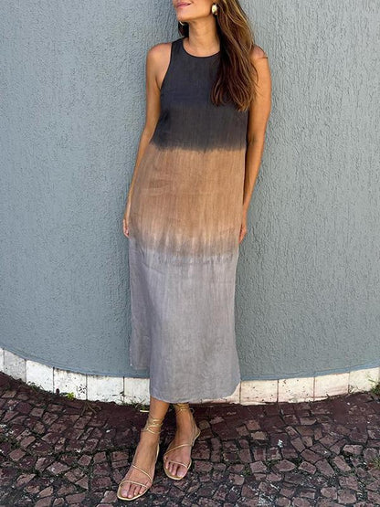 Women's Relaxed Maxi Dress with Natural Print