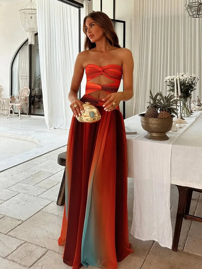 Women's Relaxed Maxi Dress with Strapless Neckline for Summer Occasions