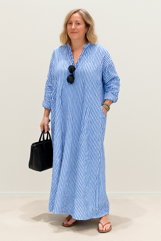 Women's Relaxed Maxi Dress with Stripes and Side Pockets