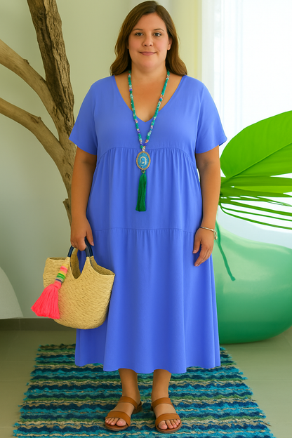 Women's Relaxed Maxi Dress with Tummy Coverage and V-Neck