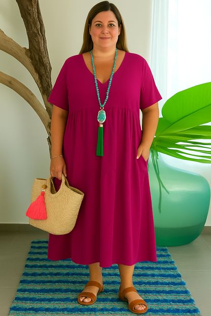 Women's Relaxed Maxi Dress with Tummy Coverage and V-Neck
