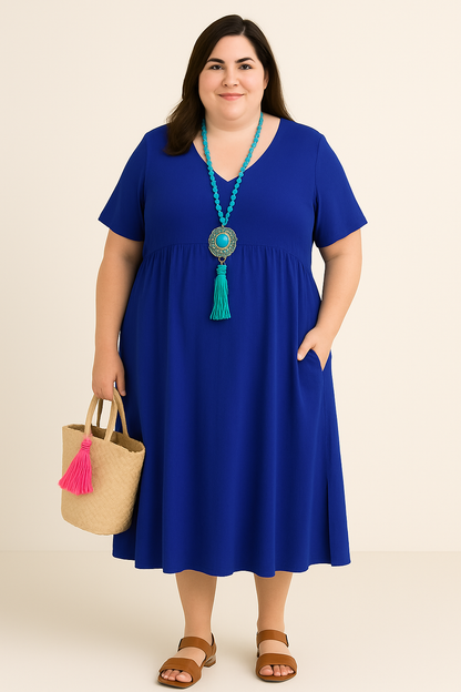 Women's Relaxed Maxi Dress with Tummy Coverage and V-Neck