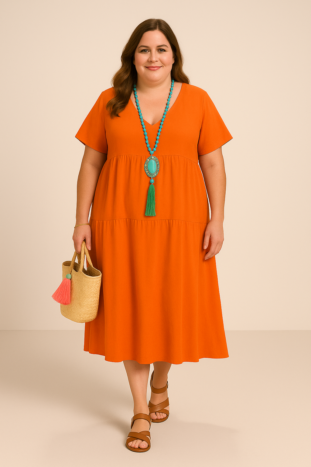 Women's Relaxed Maxi Dress with Tummy Coverage and V-Neck