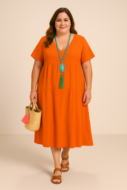 Women's Relaxed Maxi Dress with Tummy Coverage and V-Neck