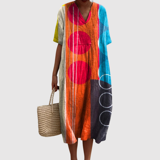 Women's Relaxed Midi Dress with Geometric Print for Casual Summer Outings