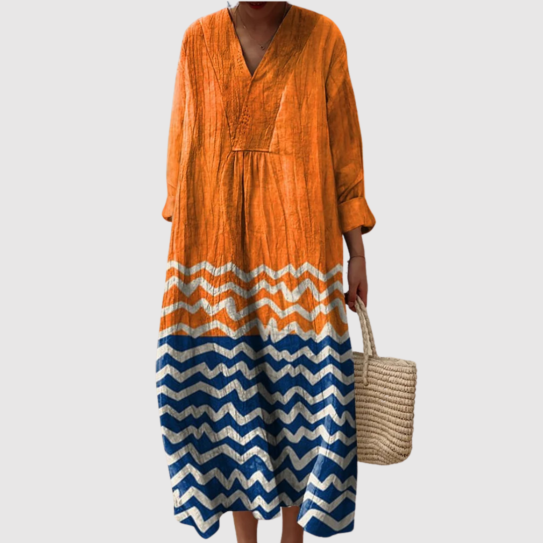 Women's Relaxed Midi Dress with Wave Patterns