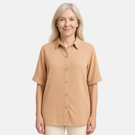 Women's Relaxed Oversized Button-Up Shirt for Casual and Work Wear