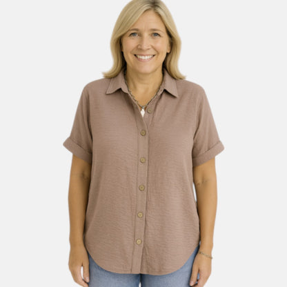 Women's Relaxed Oversized Button-Up Shirt for Casual and Work Wear