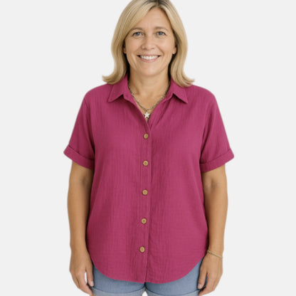 Women's Relaxed Oversized Button-Up Shirt for Casual and Work Wear