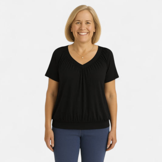 Women's Relaxed Stretch Top with Draping Pleats