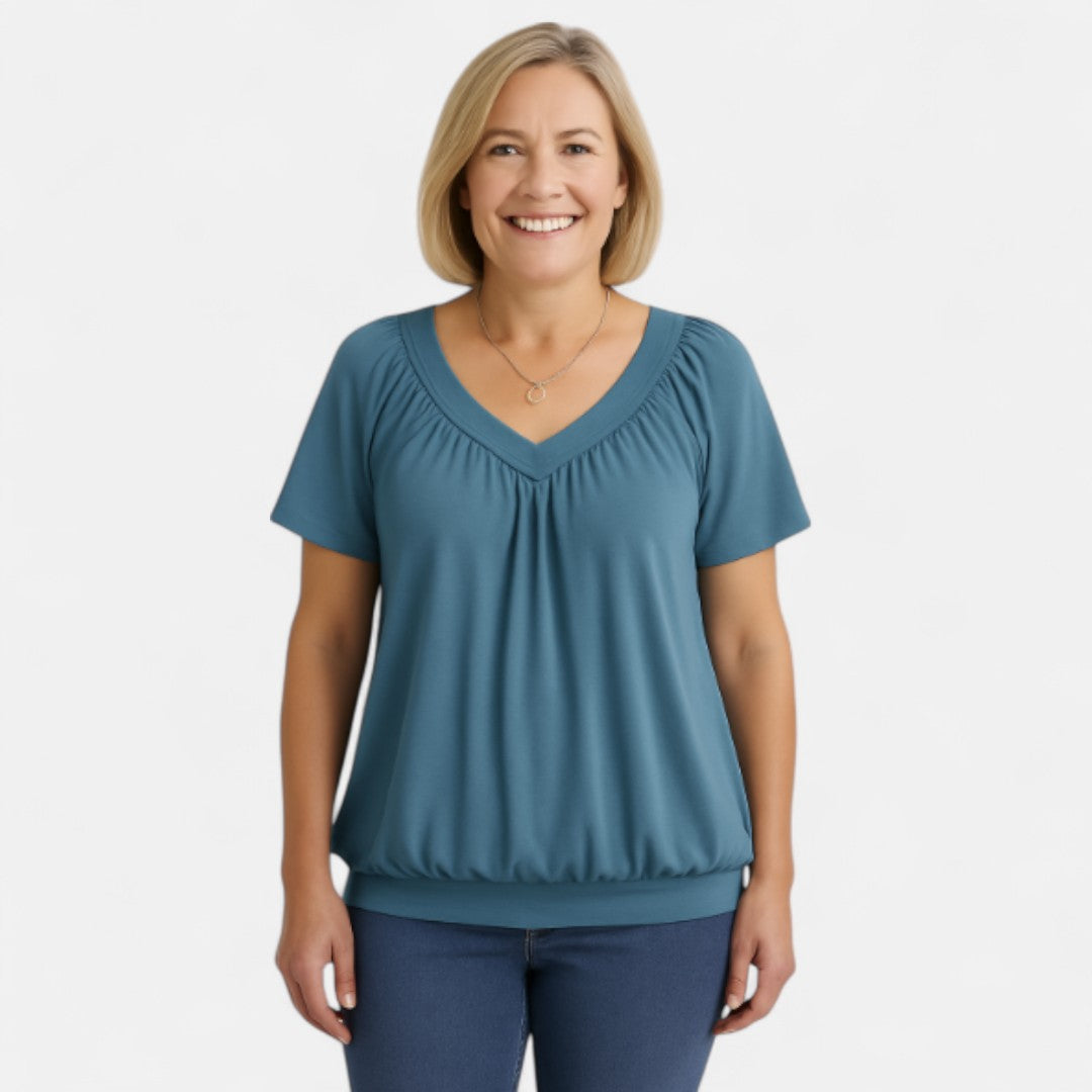 Women's Relaxed Stretch Top with Draping Pleats
