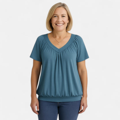 Women's Relaxed Stretch Top with Draping Pleats