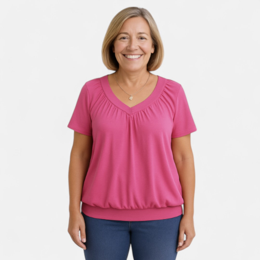 Women's Relaxed Stretch Top with Draping Pleats