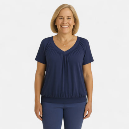 Women's Relaxed Stretch Top with Draping Pleats