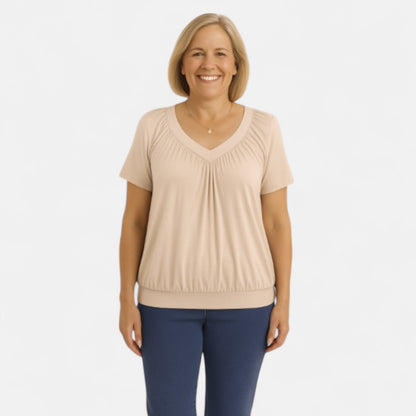 Women's Relaxed Stretch Top with Draping Pleats