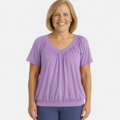 Women's Relaxed Stretch Top with Draping Pleats
