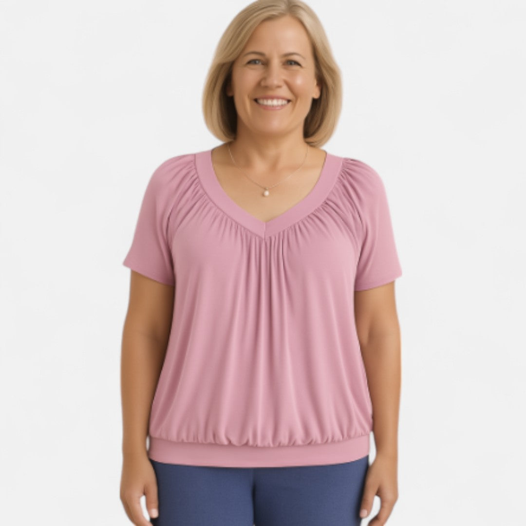 Women's Relaxed Stretch Top with Draping Pleats