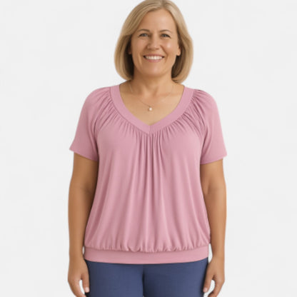 Women's Relaxed Stretch Top with Draping Pleats