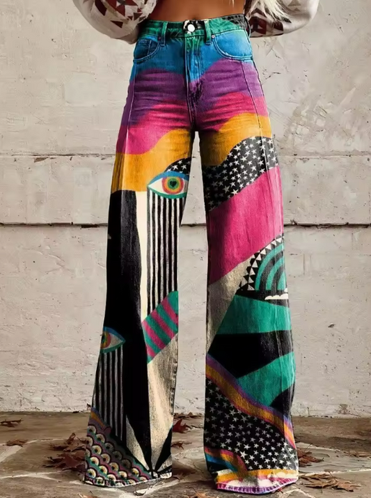 Women's Tailored Wide Leg Trousers with High-Rise Waist