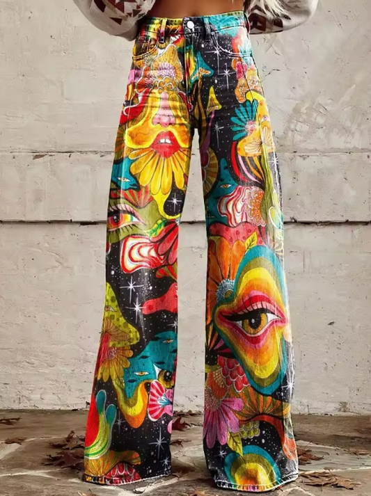 Women's Tailored Wide Leg Trousers with High-Rise Waist