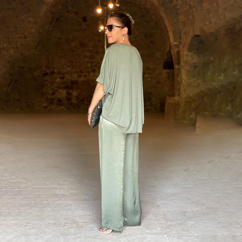 Women's V-Neck Two Piece Set with Matching Pants