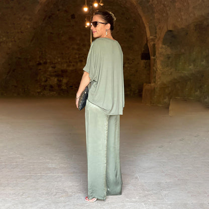 Women's V-Neck Two Piece Set with Matching Pants