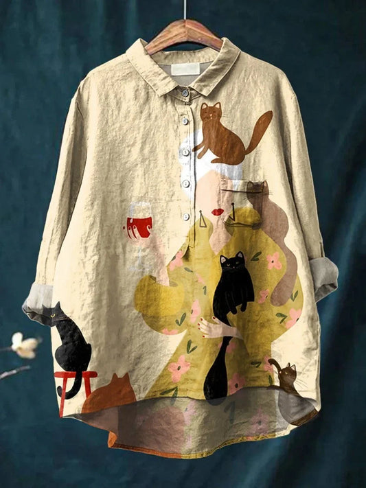 Women's Versatile Blouse with Classic Collar and Button-Down Front