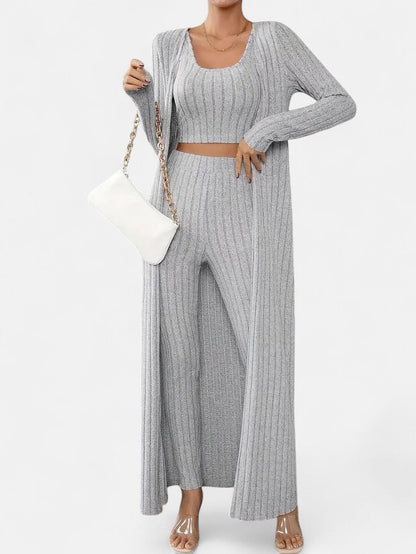 Women's Versatile Three-Piece Jumpsuit Set with Cardigan