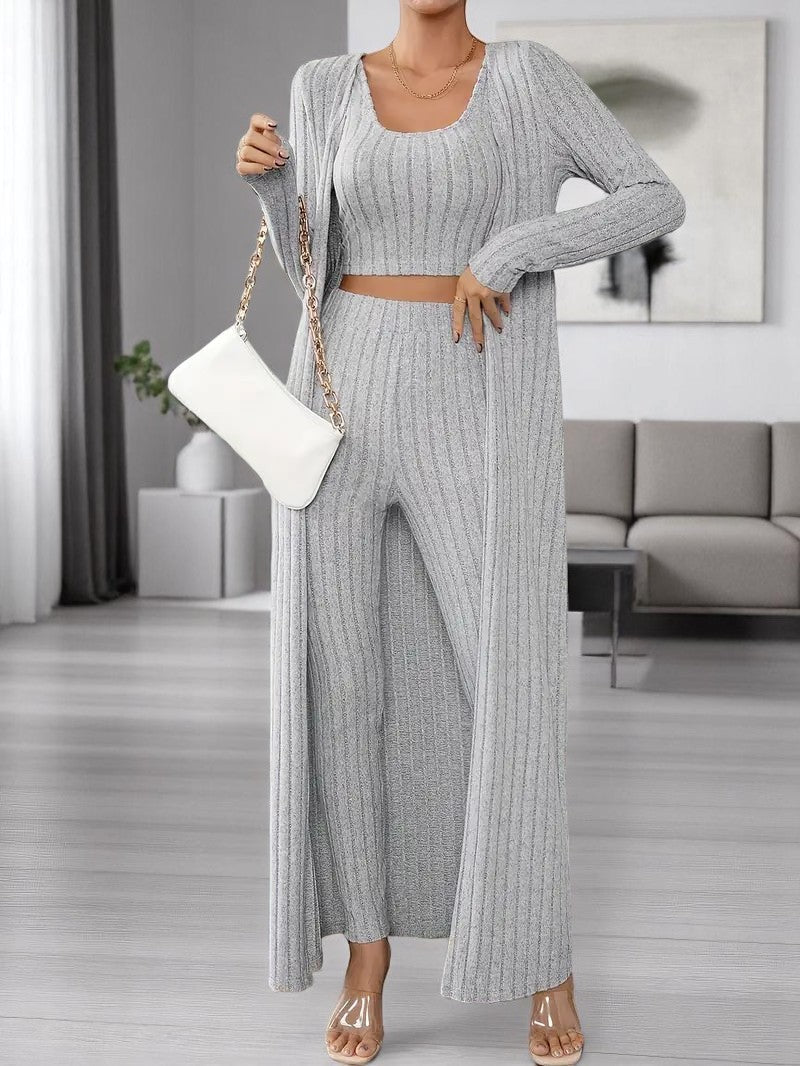 Women's Versatile Three-Piece Jumpsuit Set with Cardigan