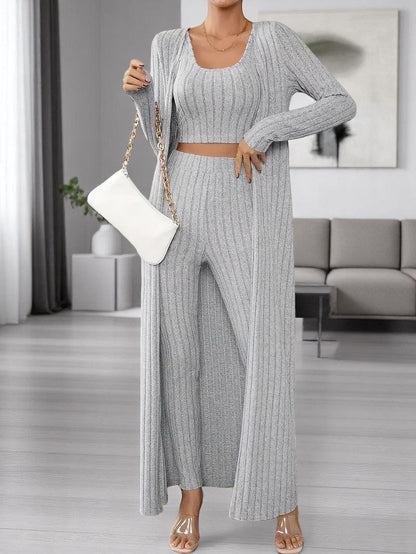 Women's Versatile Three-Piece Jumpsuit Set with Cardigan