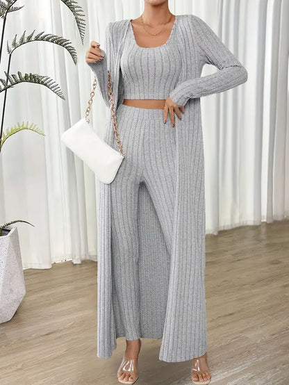 Women's Versatile Three-Piece Jumpsuit Set with Cardigan