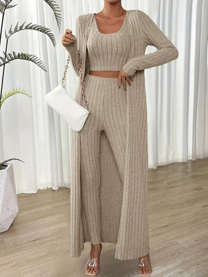 Women's Versatile Three-Piece Jumpsuit Set with Cardigan
