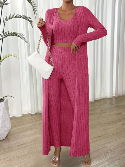 Women's Versatile Three-Piece Jumpsuit Set with Cardigan