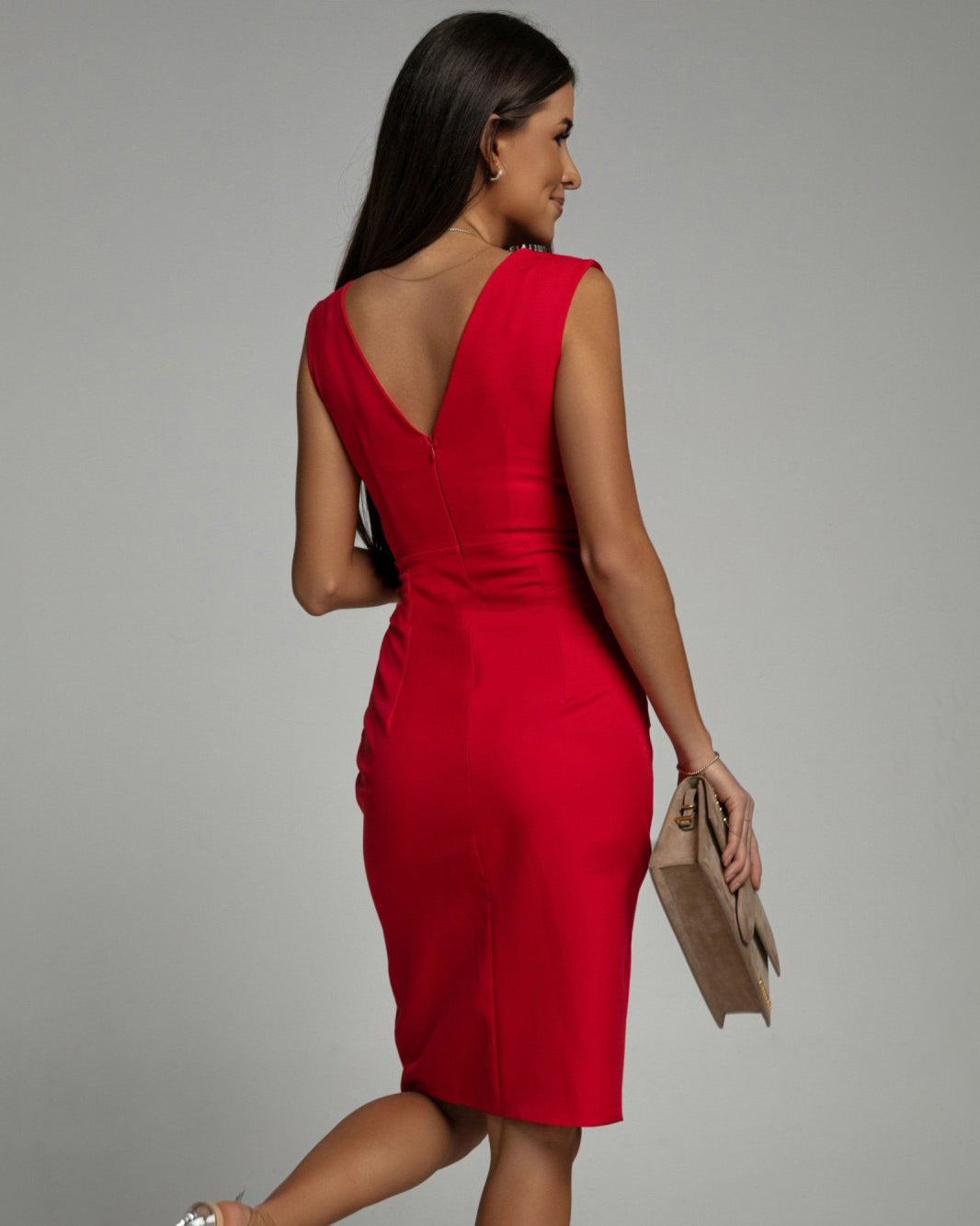 Women's Midi Dress Dress - Elegant V-Neck Design with Slit for Wedding Guests