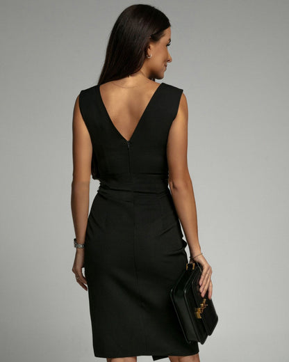 Women's Midi Dress Dress - Elegant V-Neck Design with Slit for Wedding Guests