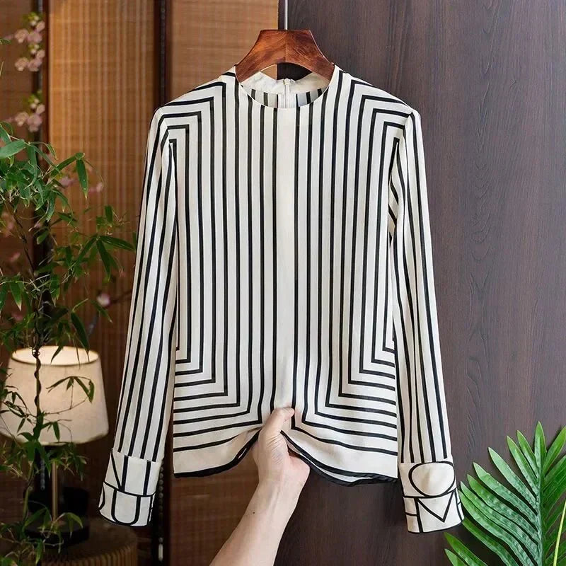 Women's Round Neck Striped Chiffon Blouse | Ideal for Spring/Summer
