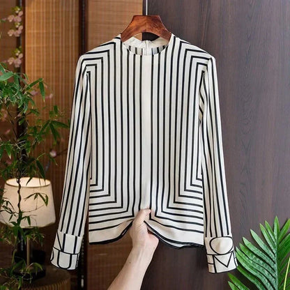 Women's Round Neck Striped Chiffon Blouse | Ideal for Spring/Summer