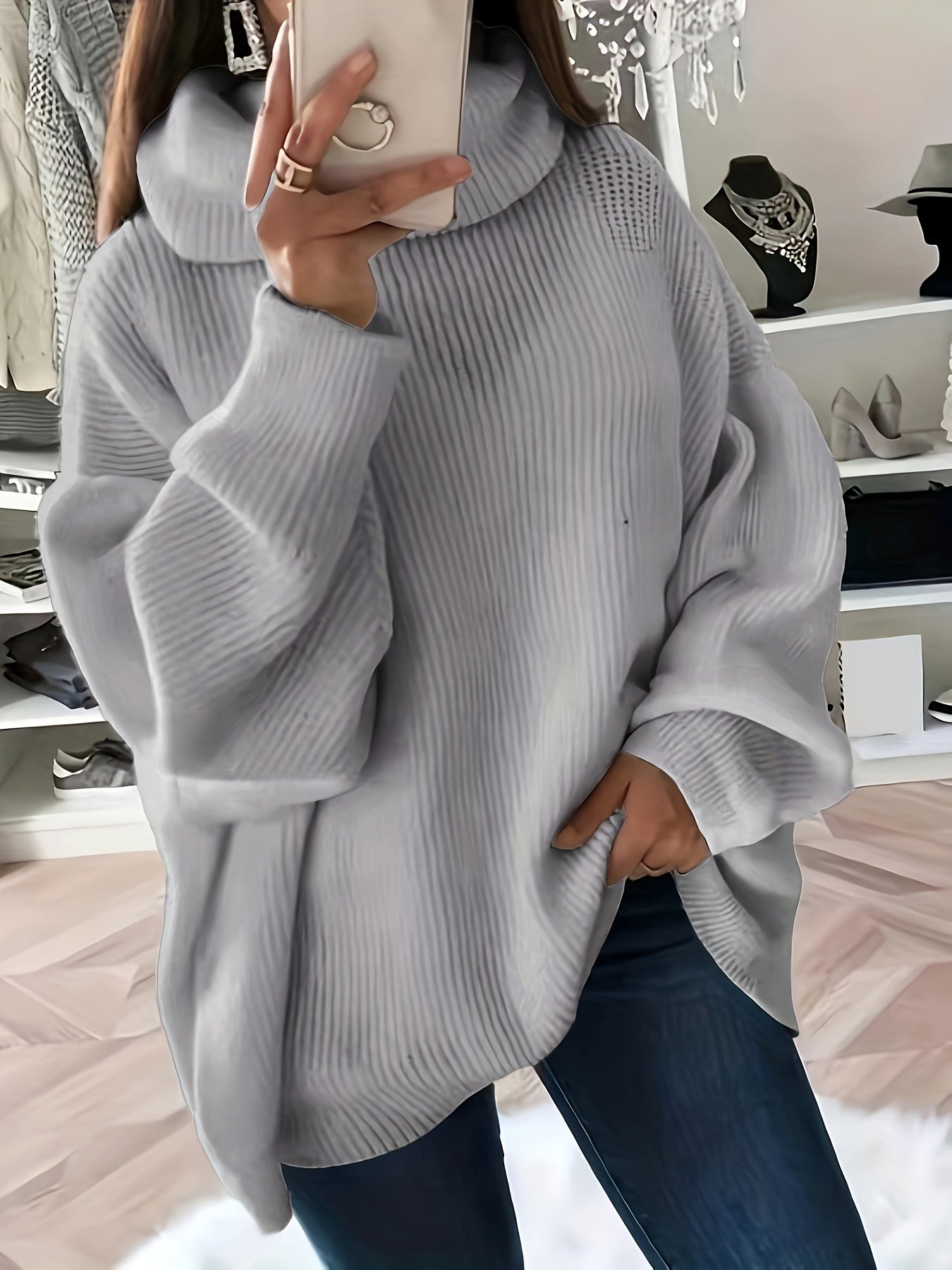 Women's Oversized Solid Colour Turtleneck Knitted Jumper | Ideal for Autumn/Winter