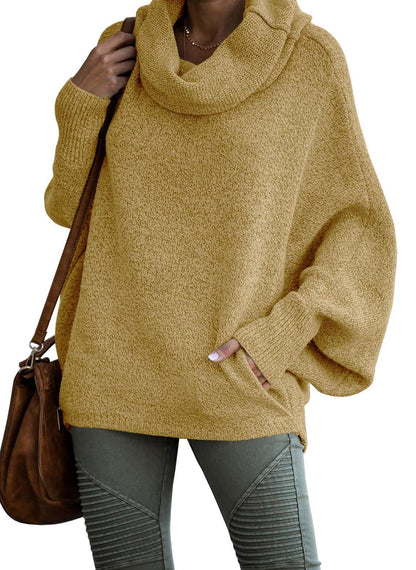 Women's Oversized Solid Colour Cashmere Turtleneck Jumper | Ideal for Autumn/Winter