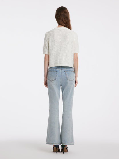 Women's Chic Beige Short Sleeve Cardigan with Buttons | Ideal for Autumn/Winter