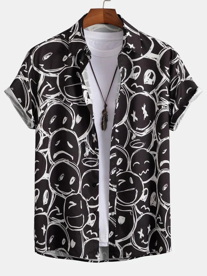 Men's Shirt with Unique Print and Stand Collar