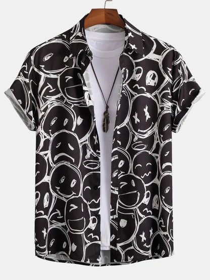 Men's Shirt with Unique Print and Stand Collar