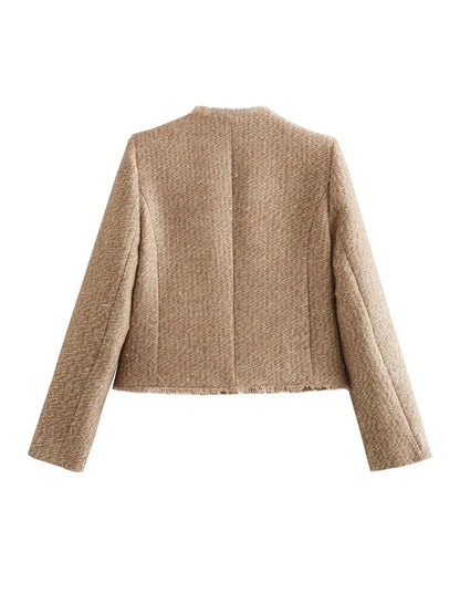 Women's Buttoned Blazer with Collar and Loose Fit for Everyday Wear