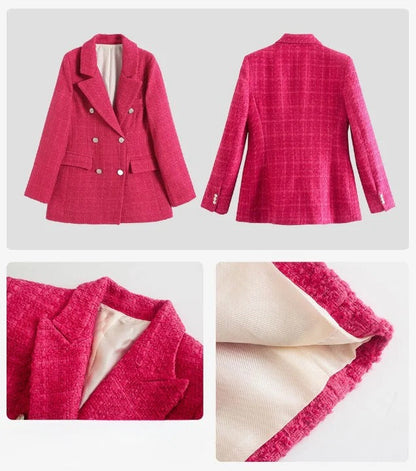 Women's Blazer with Geometric Pattern, Button Closure and Pockets for Year-Round Wear
