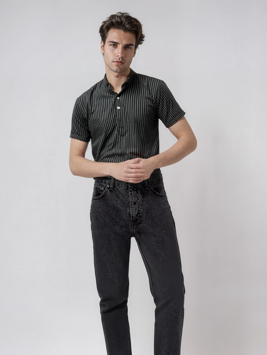 Men's Polo Shirt with Collar, Short Sleeves and Striped Design for Summer Wear